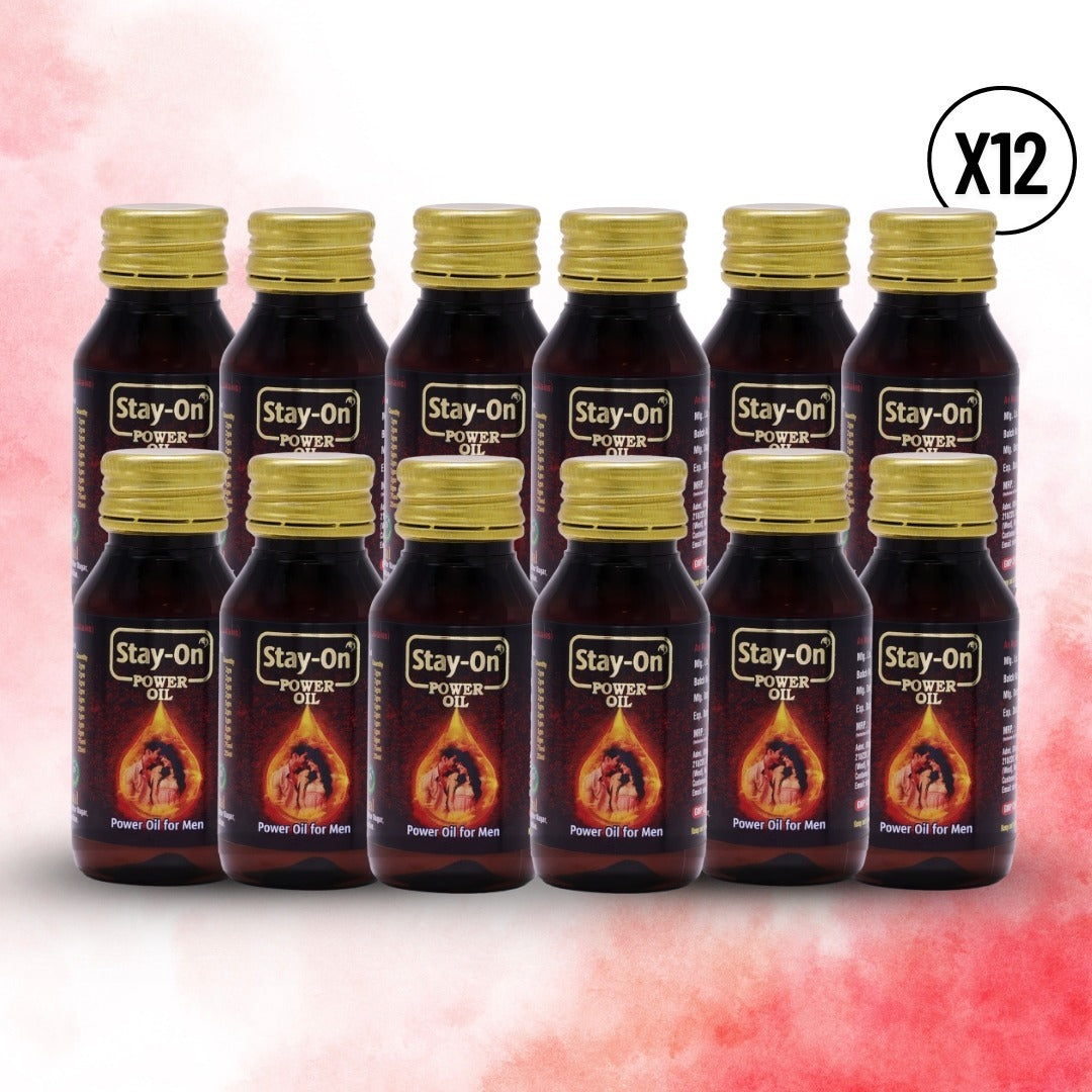 Stay-On Power Oil  90 Days Performance Pack for Men (12 x 30ml Bottles)