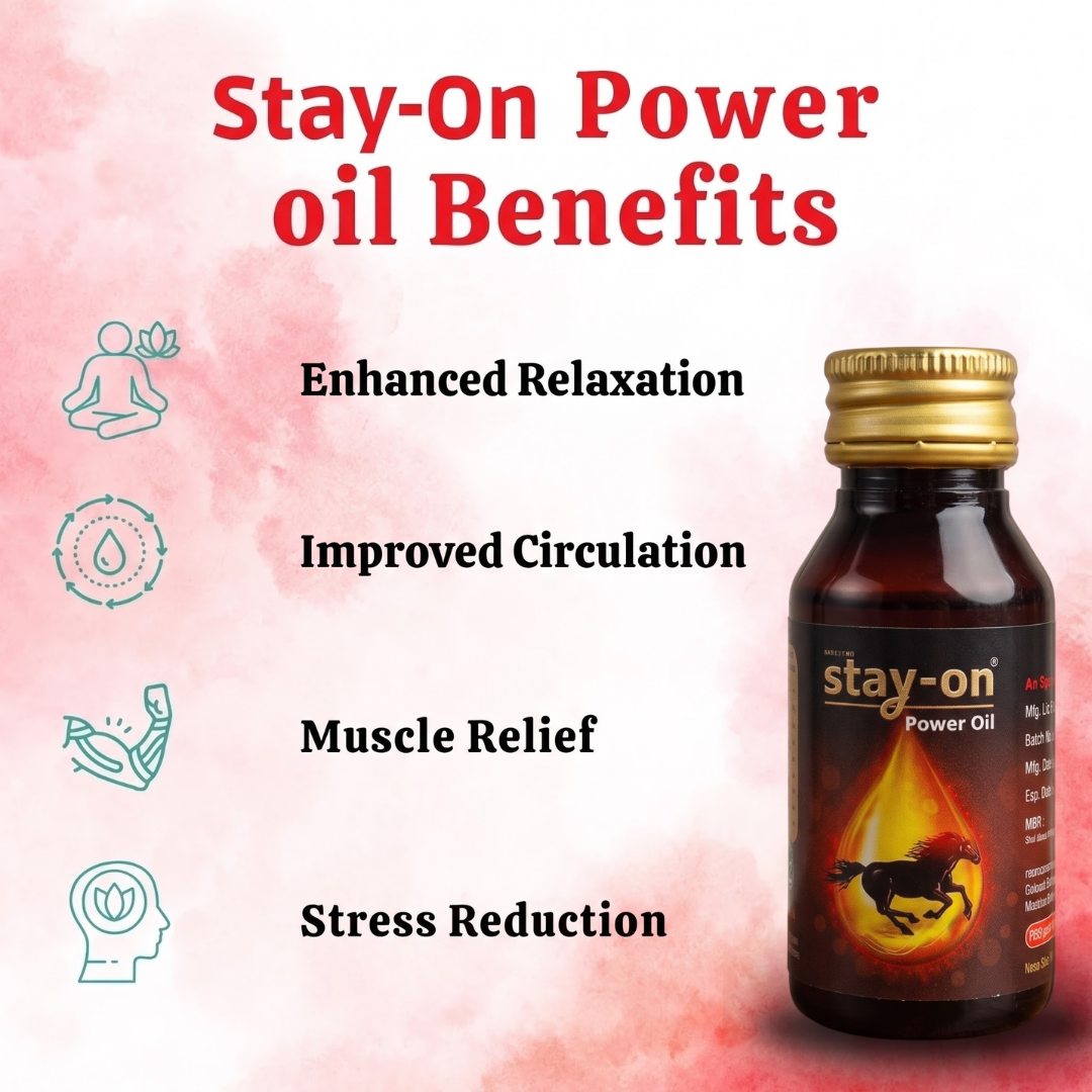 Stay-On Power Oil  Strength & Vitality Massage Oil for Men (1 x 30ml Bottle)